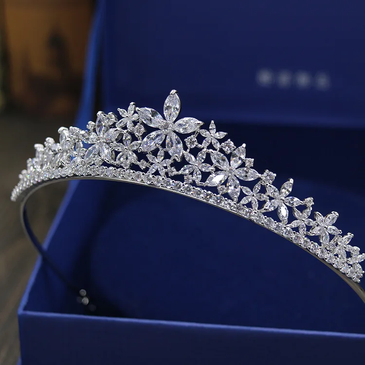 SLBRIDAL кристаллы стразы жемчуг медный кубический циркон свадебная тиара с