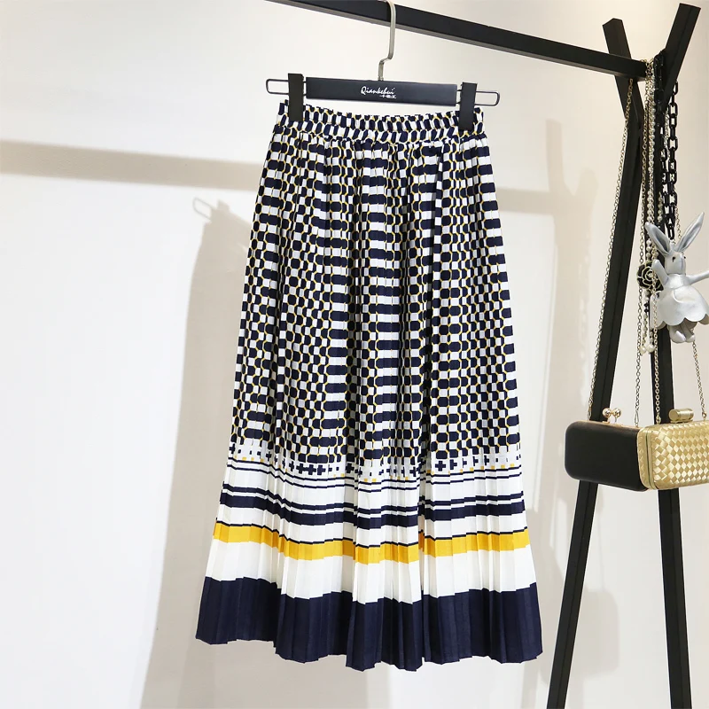 Billige Koreanische 2019 Frühling und Sommer Boho Röcke Formale Röcke Frauen Elegante Geometrische A linie Natürliche Röcke
