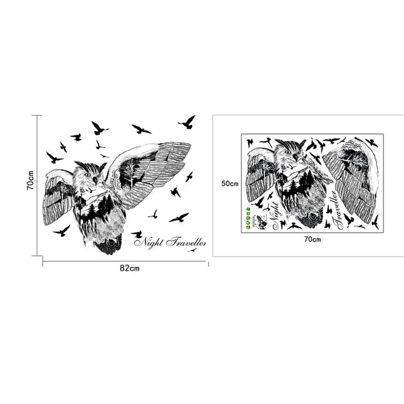 Nórdico personalizada búho negro silueta PVC etiqueta de la pared para habitaciones de los cabritos Decoración para el hogar arte pegatinas de pared