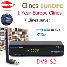 Hero Iand USB WIFI Europe 7 clines for 1 year V7 MAX DVB-S2 Satellite TV Receiver decoder PowerVu Biss Key Cline Newcam PK V7