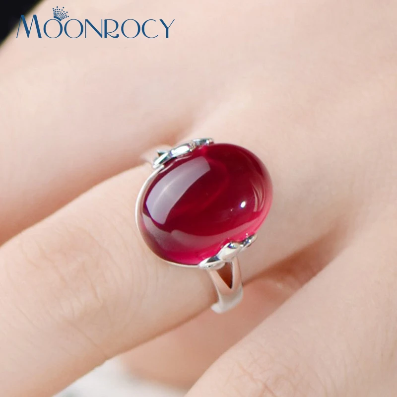 MOONROCY Silver Color Vintage Pink Red Green Crystal Opal Promise Wedding Engagement Ring for Women Girls Gift Drop Shipping