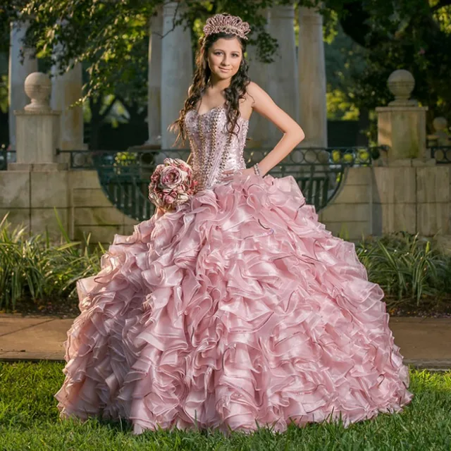 Long Ball Gown Quinceanera Dresses Tiered Lace Up Sweet 16 Years For 15 ...