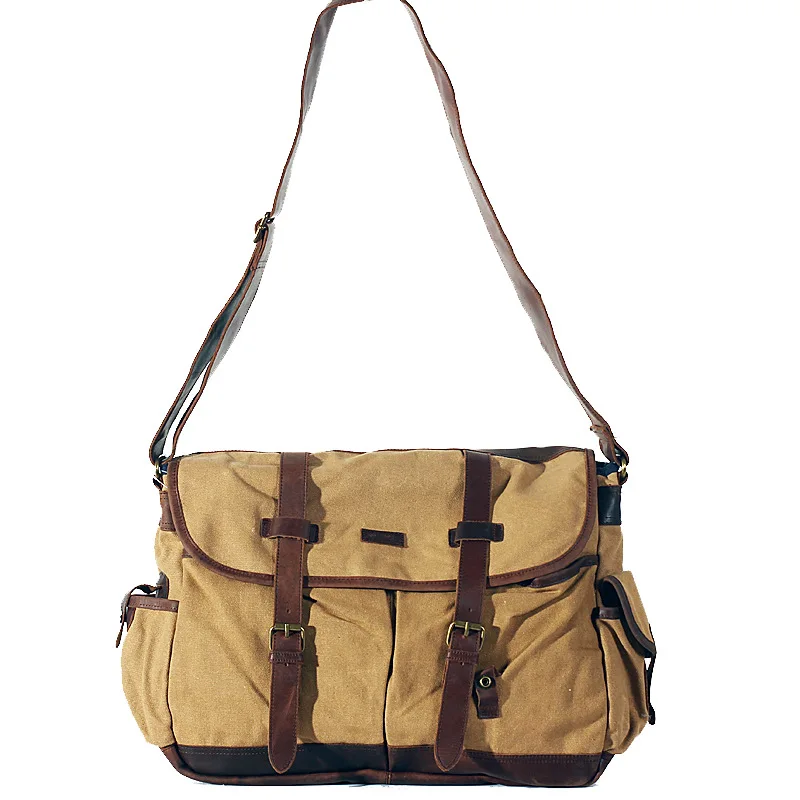 

2018 canvas with oil wax leather casual men's shoulder bag male crossbody messenger school bag