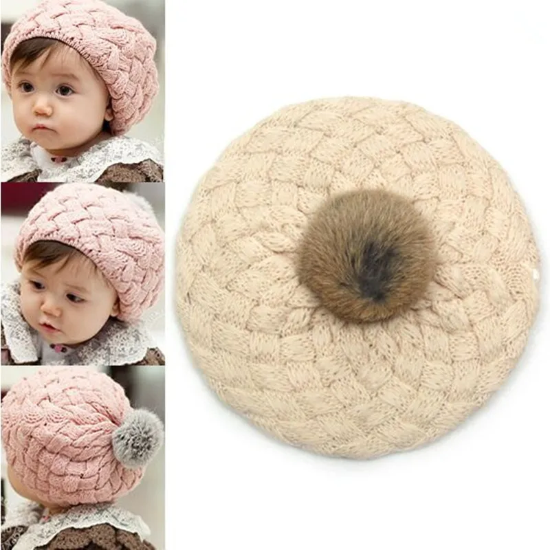 

Beautiful Crochet Baby Hat Kids photo props Cap ,faux rabbit fur Infant Toddler Cap Girl Hats Warm