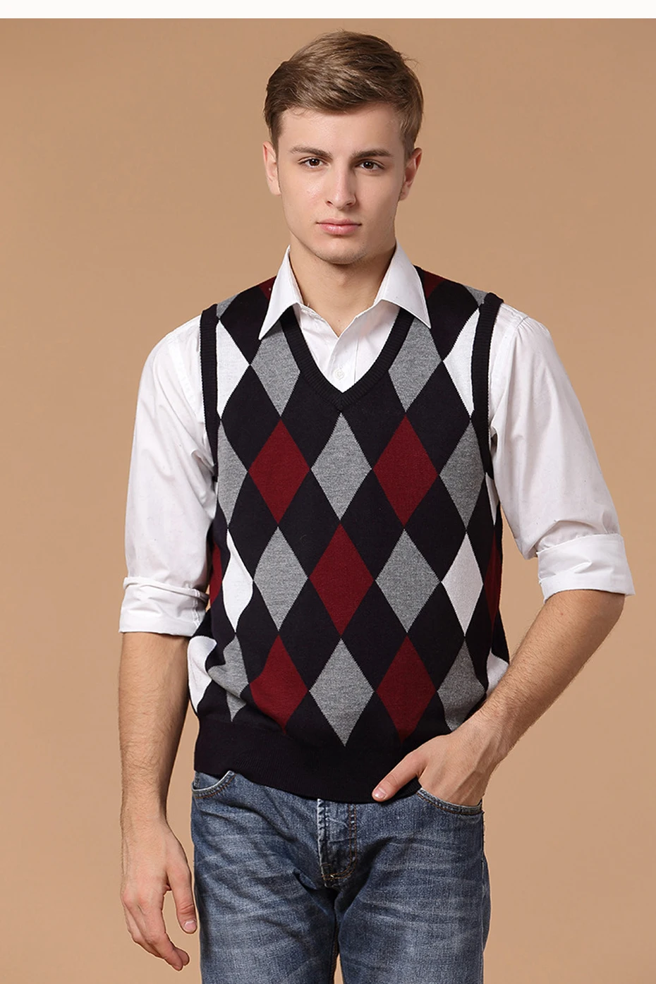 Дизайнер Свитера, пуловеры вязаный жилет для Для мужчин шерстяная одежда без рукавов стильные модные Повседневное V шеи основные красные
