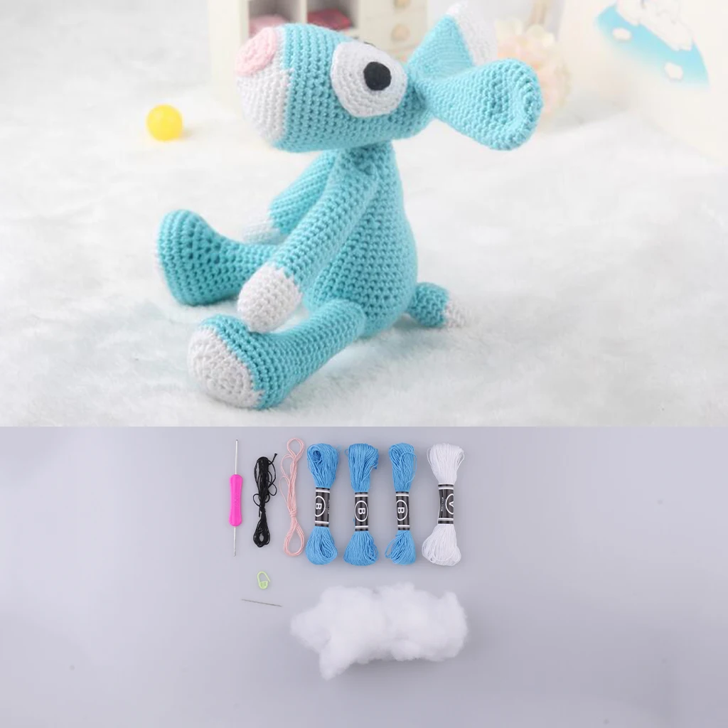 Animal Amigurumi Crochet Kit DIY Toy Material Package Blue Dog Craft Project