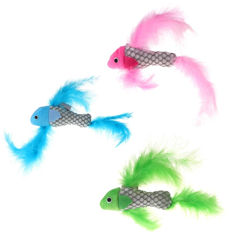 Cat Toy Fish Shape Feather With Catnip Mint Funny Chewing Pet Kitten