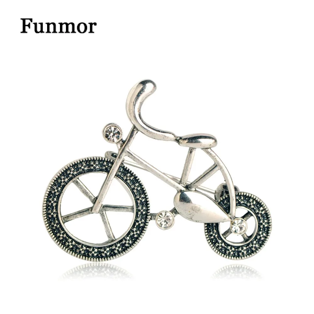 

FUNMOR Vintage Bicycle Brooches Silver Color Crystal Women Kids Brooch Gifts Small Bike Party Banquet Brooch Pins Souvenir