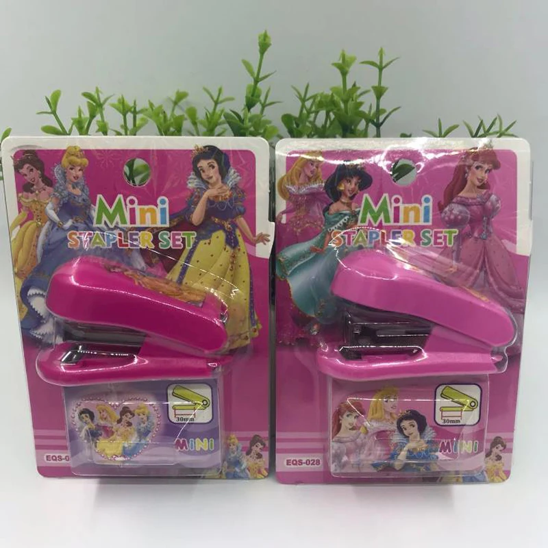 

1 Set Cartoon Mini Princess Cinderella Mermaid Snow White Stapler Staples Set Binding Book Paper Clip Binder Stationery Gifts