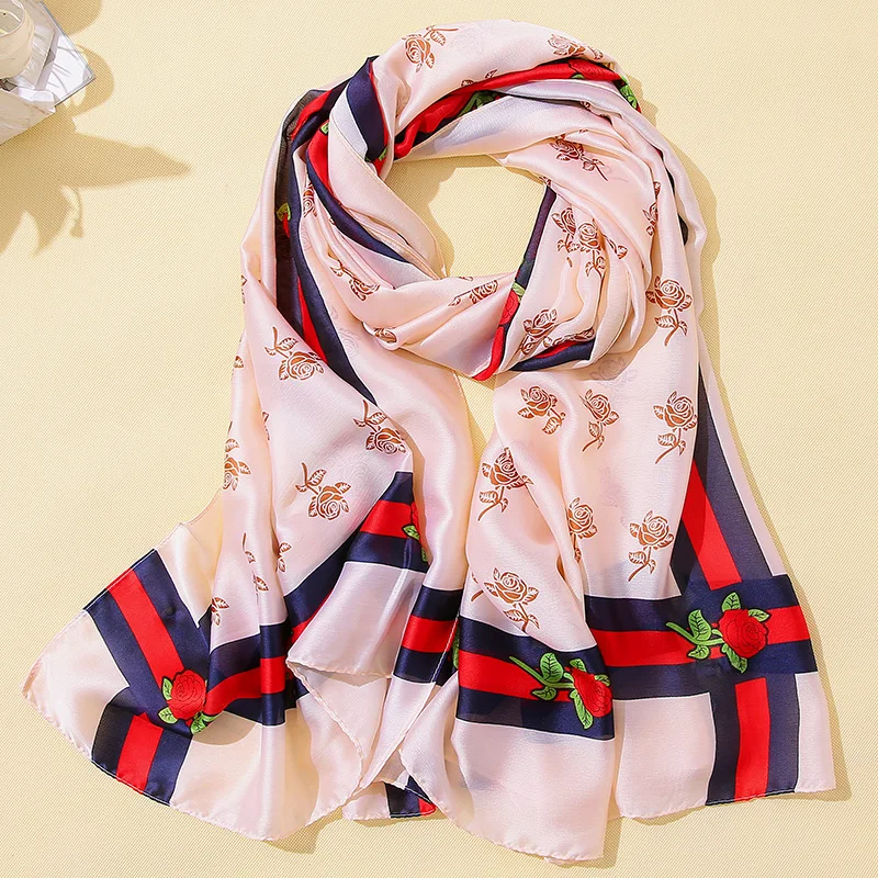 

90*180cm Spring And Summer New National Wind Flower New Silk Satin Scarf Female Summer Out Travel Sunscreen Beach Towel SK083-MY