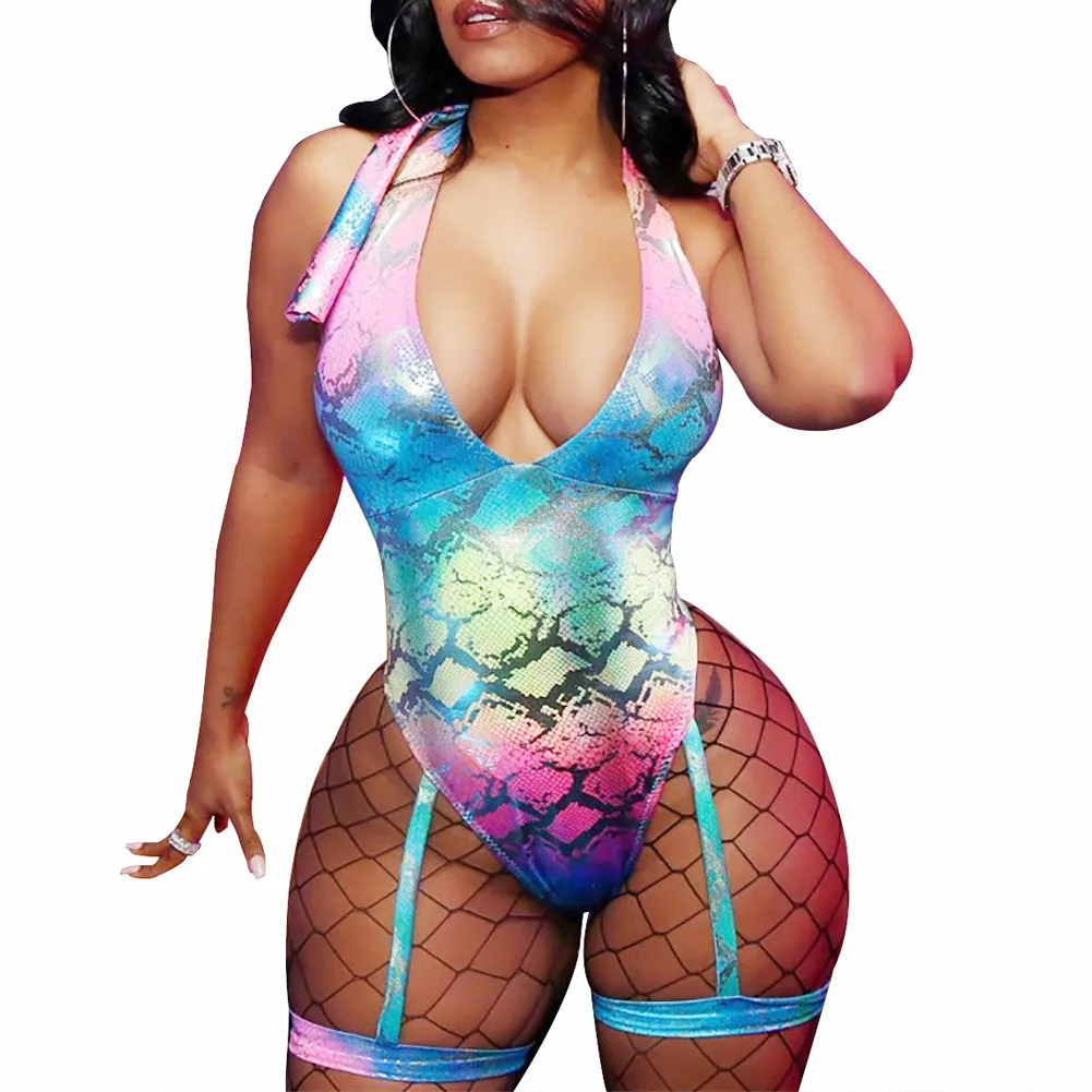 

HOT Summer Women One-pieces Swimsuits Glaring Snake Skin Printed Pattern Swim Wear for Beach HV99