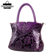 Chinese Style Red Cheongsam Designer Women Floral Totes Genuine Leather Retro Female Single Shoulder Bag Embossed Lady Handbag