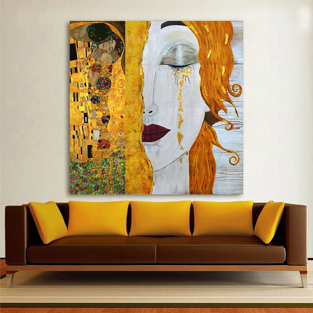 Цельнокроеное платье из Холст Картина гостиной декора Густав Климт золотые слезы стены фотографии без рамки