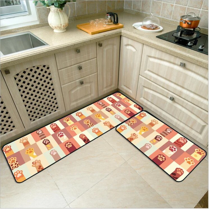 

Cute Cartoon Kitten Paw Strip Kitchen Mat Entry Mat Anti-Slip Mat Bedroom Bedside Blanket Door Mat Carpet Bedroom Area Rugs