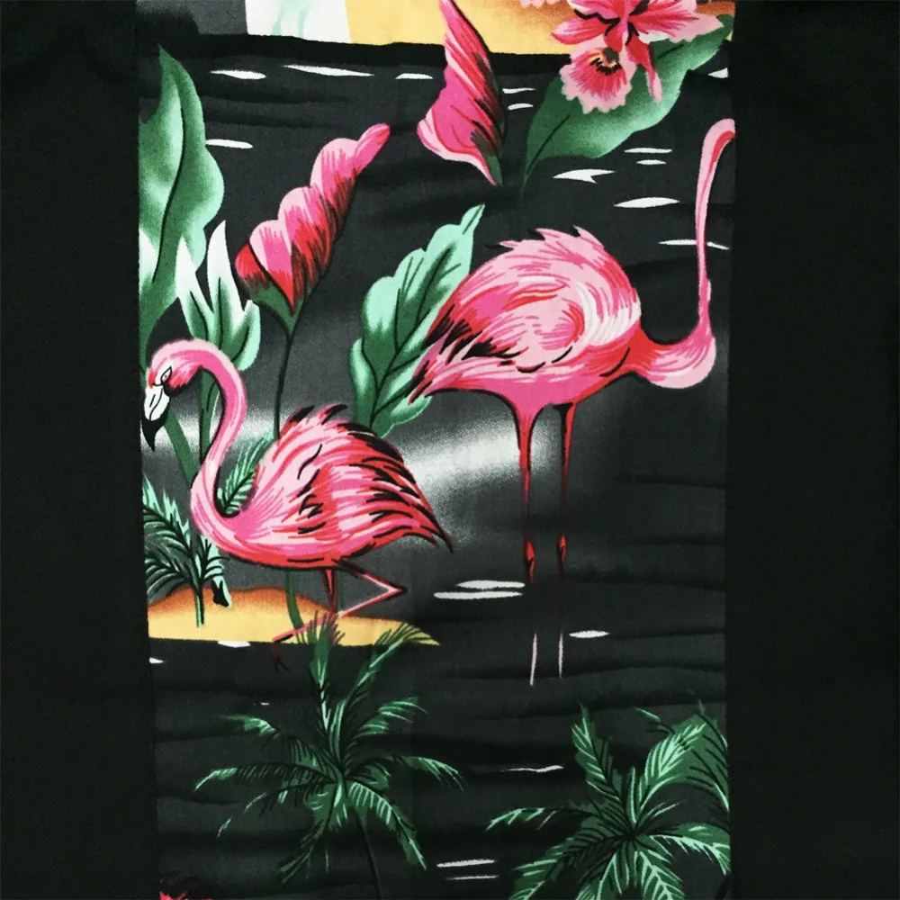 Человек Рубашка Лето 2018 Розовый фламинго шить рубашки XL Большие Размеры Masculina Camisas Ретро пляжный стиль гавайская рубашка