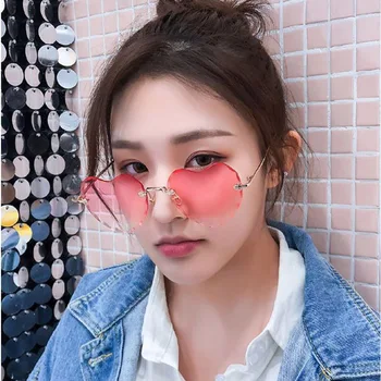 

AOZE Brand Designer 2019 New Love Heart Sunglasses Women Fashion Rimless Sun Glasses Cute Sexy Candy Colors Ladies EyewearUV400