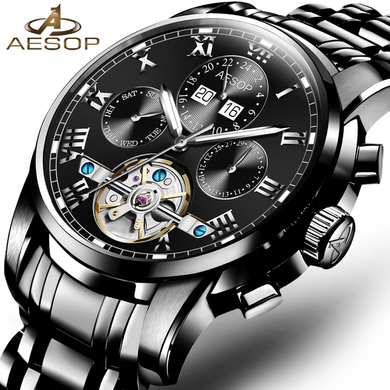 AESOP Fashion Watch Men Automatic Mechanical Wristwatch Shockproof Waterproof Hollow Male Clock Ceasuri Watch Relogio Masculino
