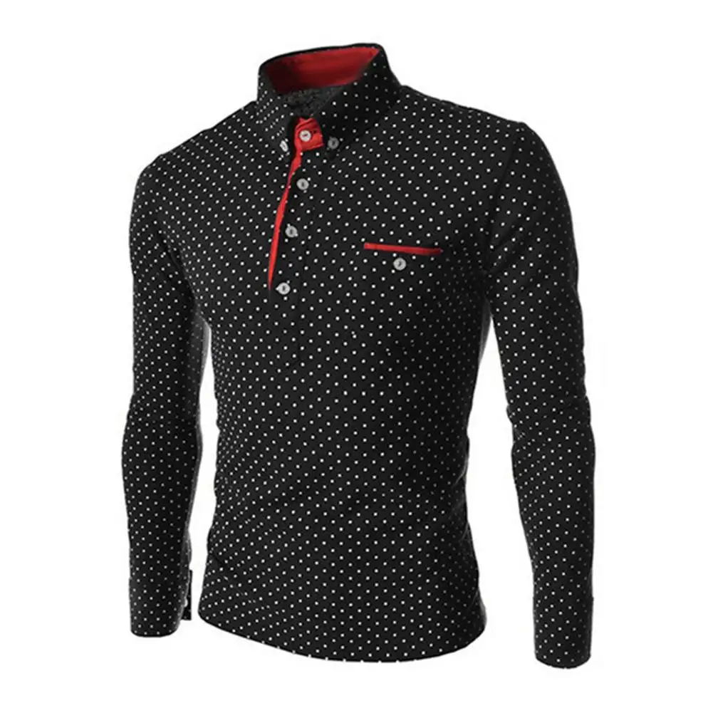 

New Spring Autumn Plus Size Men Polka Dot Button Down Long Sleeve Slim Top