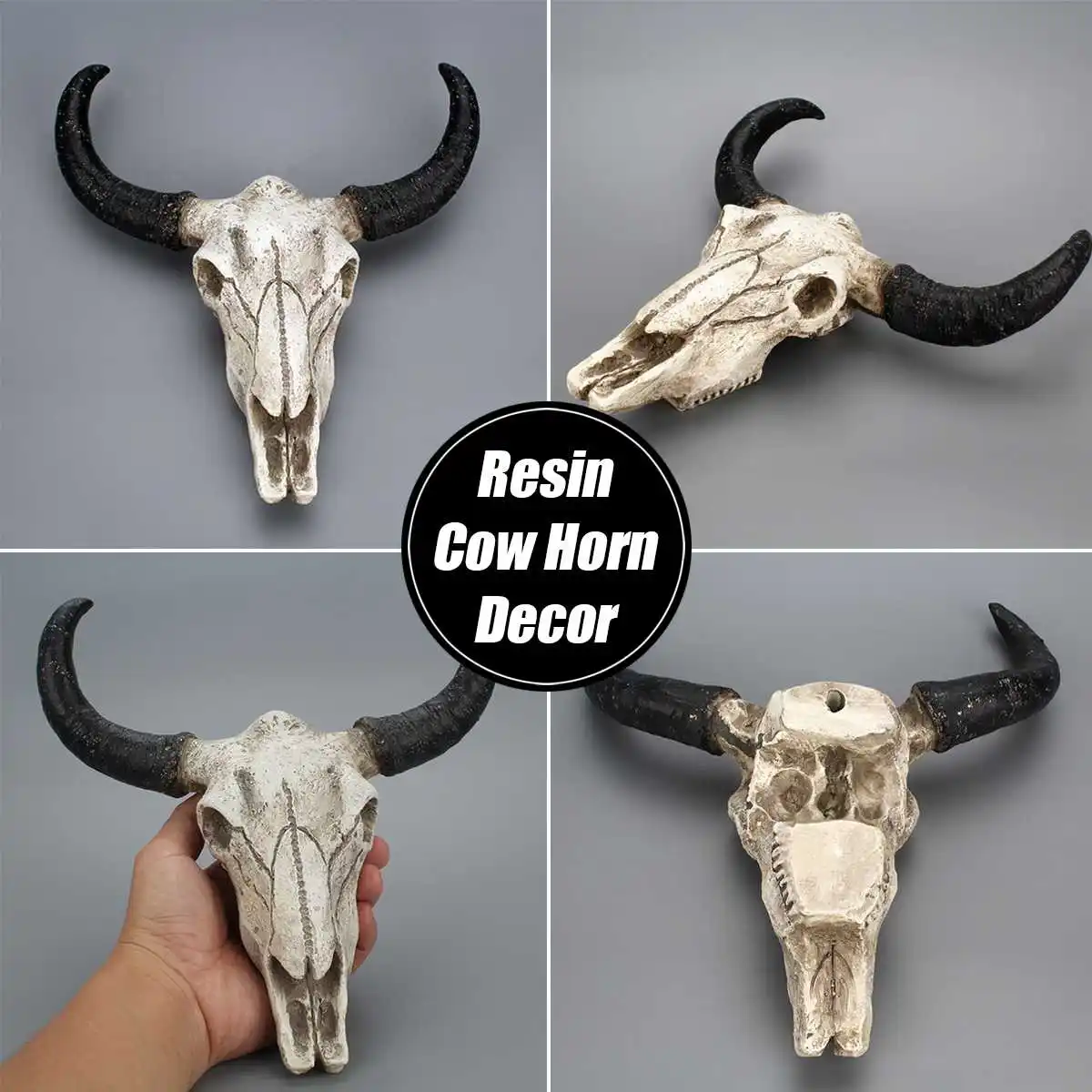 

Resin Longhorn Cow Skull Head Wall Hanging Decor 3D Animal Wildlife Sculpture Figurines Crafts Horns for Home Halloween Decor