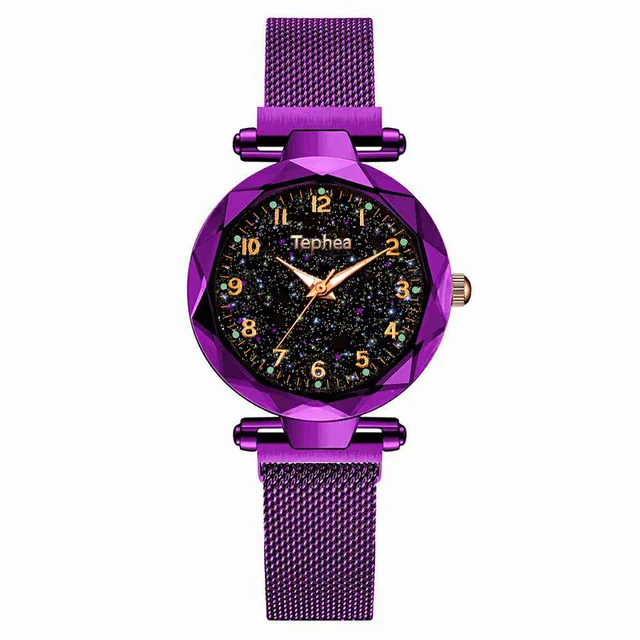 Необычные Фиолетовые женские часы, модные, звездное небо, женская одежда, кварцевые магнитные часы, женские светящиеся наручные часы, relogio feminino - Цвет: Фиолетовый