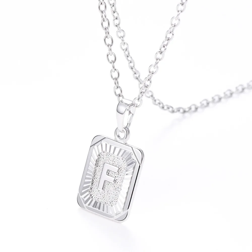 U7 Square Letters Necklaces Pendant Chain Necklace for Women Men English Initial Name Alphabet Jewelry Best Birthday Gifts P1196