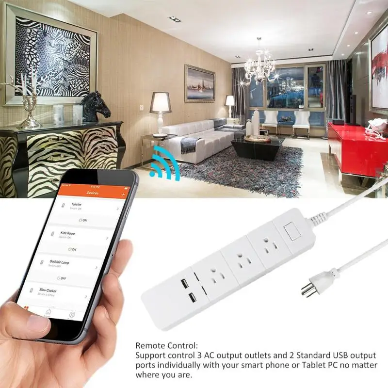 

WiFi Smart Extension Socket USB Power Socket US Standard Electrical Plug 3 AC Outlet 2 USB Smart Charging Ports App Control