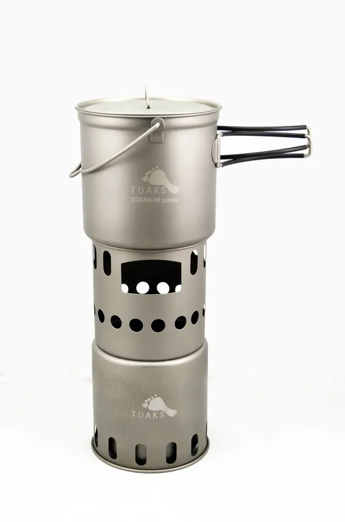 TOAKS Titanium 1100ML Pot with Bail Handle and Wood Stove Combo Set ... - TOAKS Titanium 1100ML Pot With Bail HanDle AnD WooD Stove Combo Set Camping Cooking System Titanium