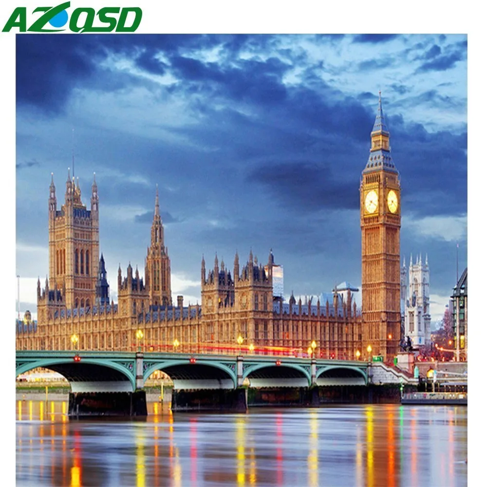 

AZQSD Diamond Embroidery Bridge Landscape Diamond Mosaic City Diy Needlework Full Square Drill Diamond Painting Home Decor