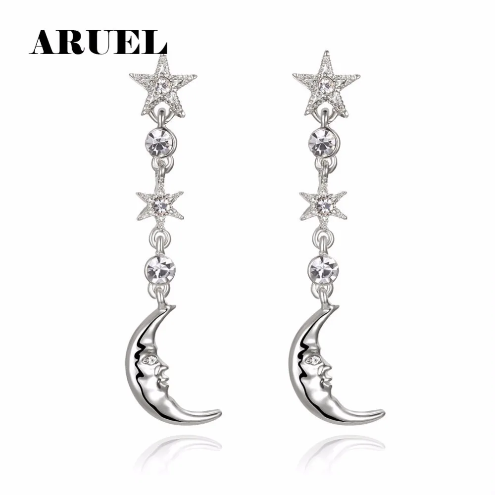 

ARUEL Silver Plated crystal women earrings Cubic Zirconia earrings Trendy Moon earrings wedding party fashion jewelry