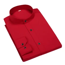 Мужские рубашки с воротником-стойкой, классические мужские деловые рубашки с длинным рукавом, китайский стиль