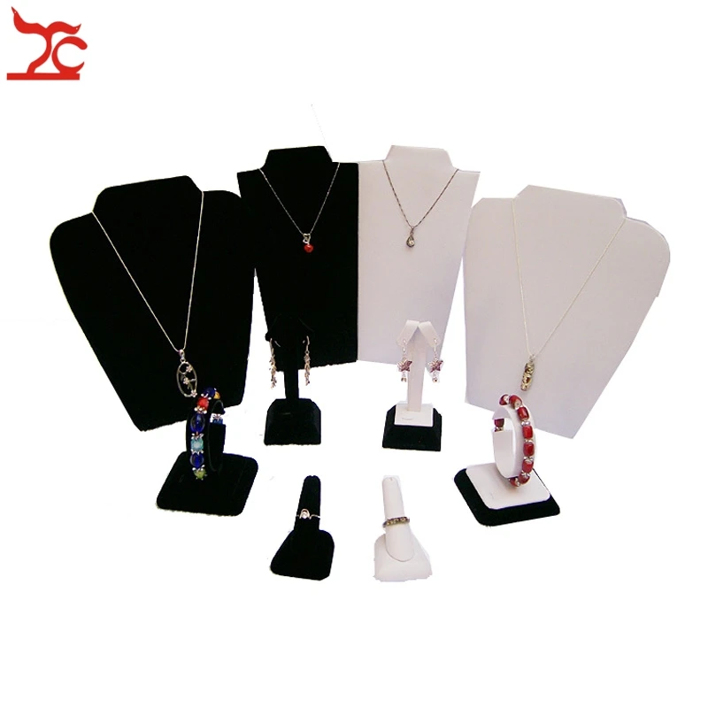 

Fine jewelry Display showcase SET Wooden Pendant Bracelet Stand Black Velvet Necklace Easel Rack Ring earring Holder Stand
