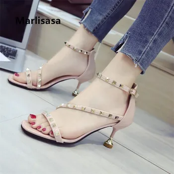 

Marlisasa Sandales Femmes Women Cute Sweet Yellow Comfortable Rivet High Heel Sandals Lady Black Comfortable Sandal Shoes F5077