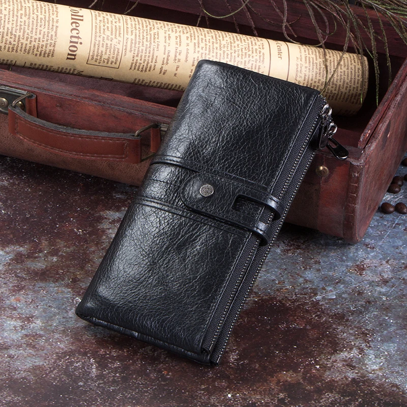 Contact's Genuine Leather Long Wallet Men Coin Purse Male Clutch Walet With Cell Phone Bag Portomonee Card Holder Free Engrave 2