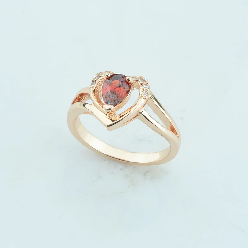 

FJ 10mm Red Heart Rings Womens 585 Gold Color Cubic Zircon Wedding Stone Ring