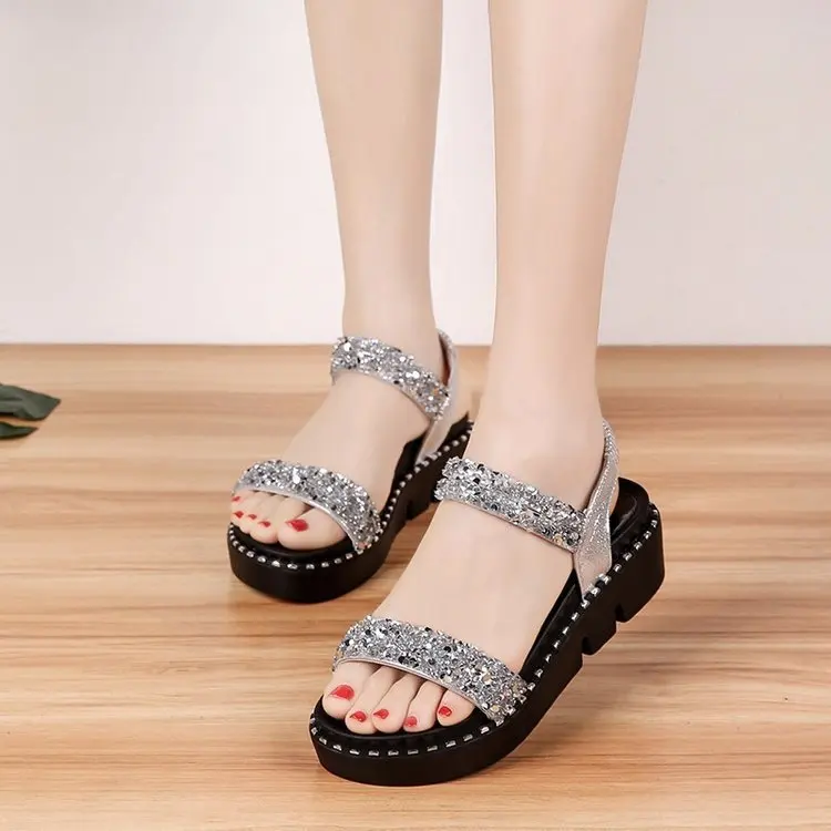 

2019 Summer New Thick with Sandals Female Summer Diamond Fish Mouth Thick Bottom Muffin Waterproof Platform with High