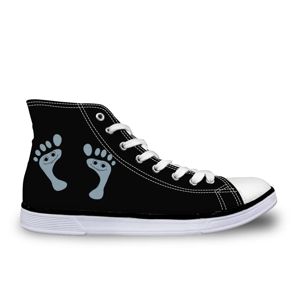 

Customized Cute Footprint Printed Women Spring Summer Canvas Shoes High Top Lace-up Vulcanize Shoes for Lady Flats Casual Shoes