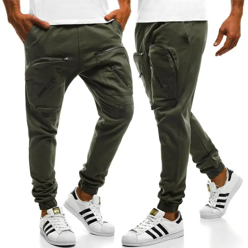 

2018 hot sale autumn and winter pocket zipper stitching muscle brothers men's sports pants casual pants