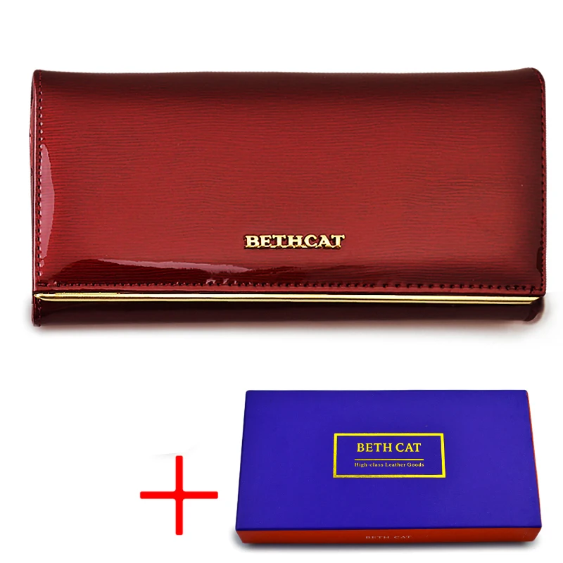 Beth Cat кошелек женский длинный женский s кошельки Высокое качество Твердые натуральная кожа женские сумки на застежке женский кошелек для монет - Цвет: red and box