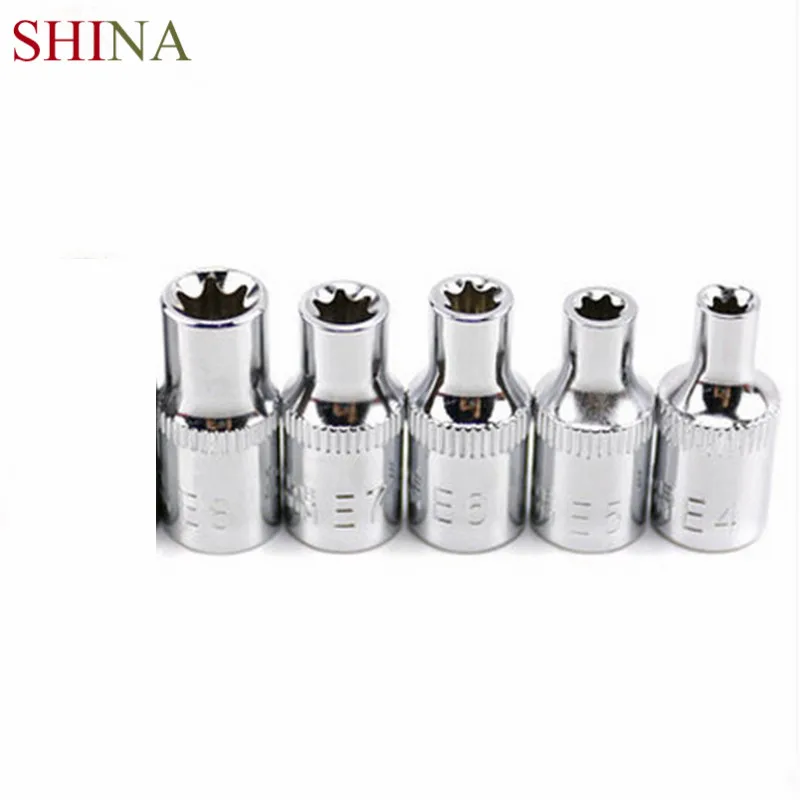

SHINA 1 PC 1/4 Inch(6.3mm) Torx Star Bit Female E Socket Set Socket Wrench Set E4,E5, E6,E7, E8,
