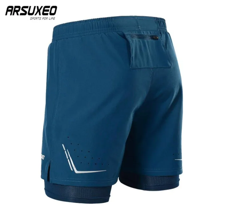 ARSUXEO 2 in 1 Men Breathable Running Shorts Quick dry Marathon Fitness