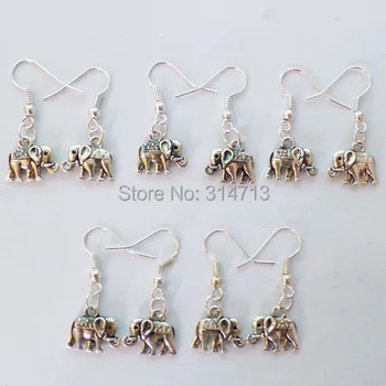 

(Min.order 10$ mix)5Pair Beautiful Carvd Tibet silver Elephant Earrings 22x15x6mm SAM6131