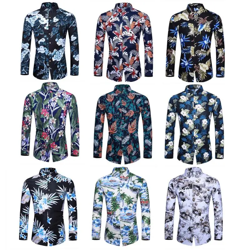 

Hawaiian Shirt for Men Blouse Fashion Social Shirt Men's Long sleeve Flower Casual Turn-down collar New Plus size