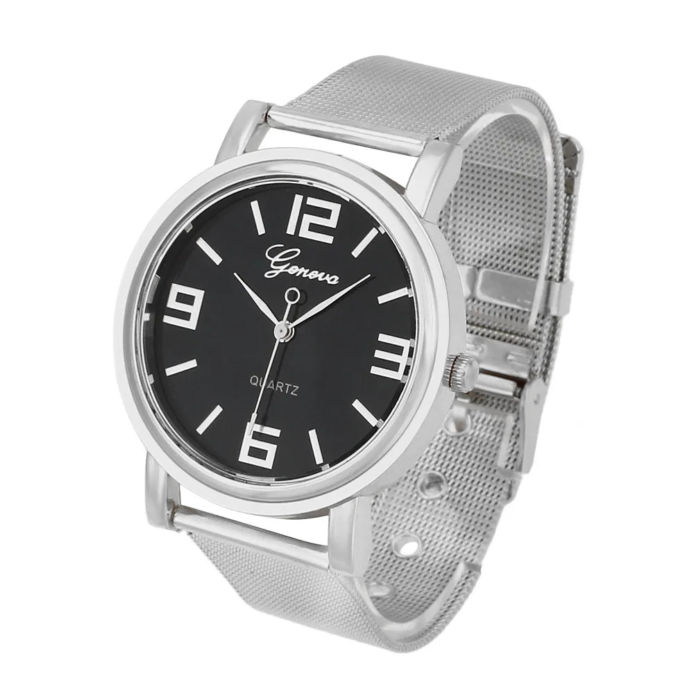 Новинка, женские часы с черным циферблатом, нержавеющая сталь, сетчатый дизайн, женские наручные часы, Geneva, брендовые, relogio feminino mujer Fi