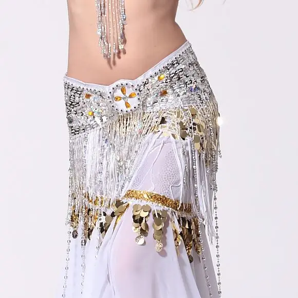 Племенной пояс танец живота костюм высококлассные бисером хип шарф аксессуары для танцевальной одежды талии цепи длинные цыганские юбки индийское платье - Цвет: white