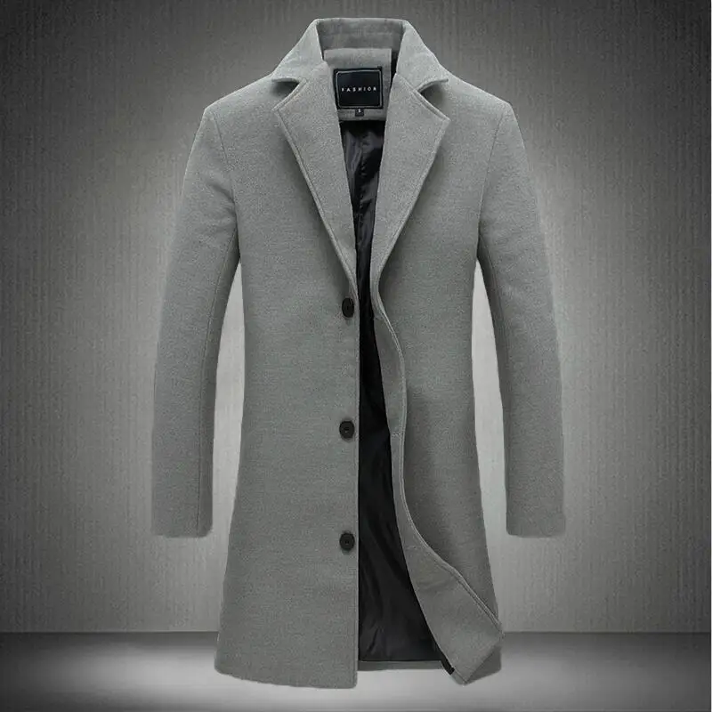 Мужская осенне-зимняя шерстяная и смешанная одежда для мужчин однотонные повседневные деловые тренчи Высококачественная брендовая тонкая длинная куртка - Цвет: dark Grey