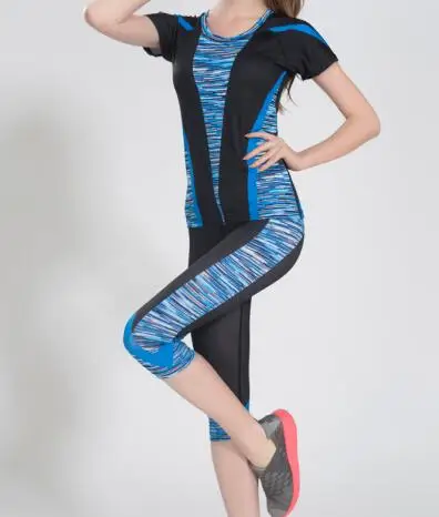 Профессиональный женщины йоги костюмы шорты и брюки наборы Бег Фитнес спортивная одежда быстросохнущие высокие эластичные спортивные костюмы - Цвет: Синий
