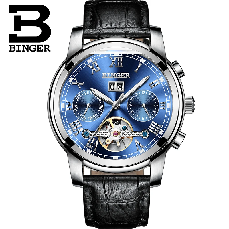 Модные многофункциональные спортивные часы для мужчин Switzerland BINGER Tourbillon