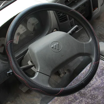 

KKYSYELVA Black Leather Steering Wheel Covers for Car Bus Truck 36 38 40 42 45 47 50cm Diameter Auto Steering-wheel cover