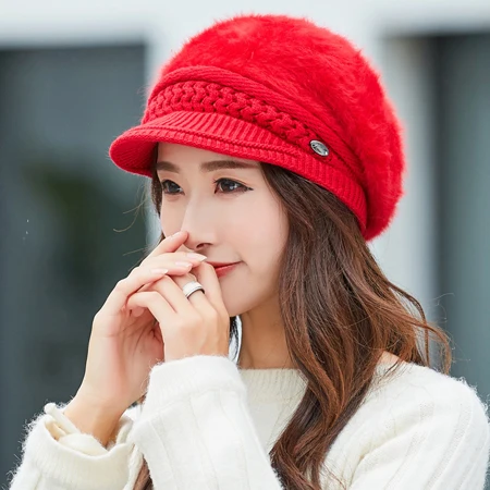 [DINGDNSHOW] бренд зимняя шапка женские шерстяные шапочки шляпа женская шапка вязанная теплая шапка шляпа элегантная шапка Skullies - Цвет: red