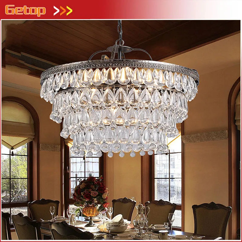 

Modern Luxury Waterdrop Crystal LED Circular Pendant Lamp American Retro Crystal Chain Light Fixture for Sitting Room Balcony